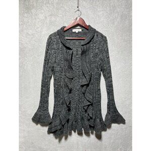 Suspicious Lines Womens Large Maternity Gray Marled Ruffled Cardigan Sweater